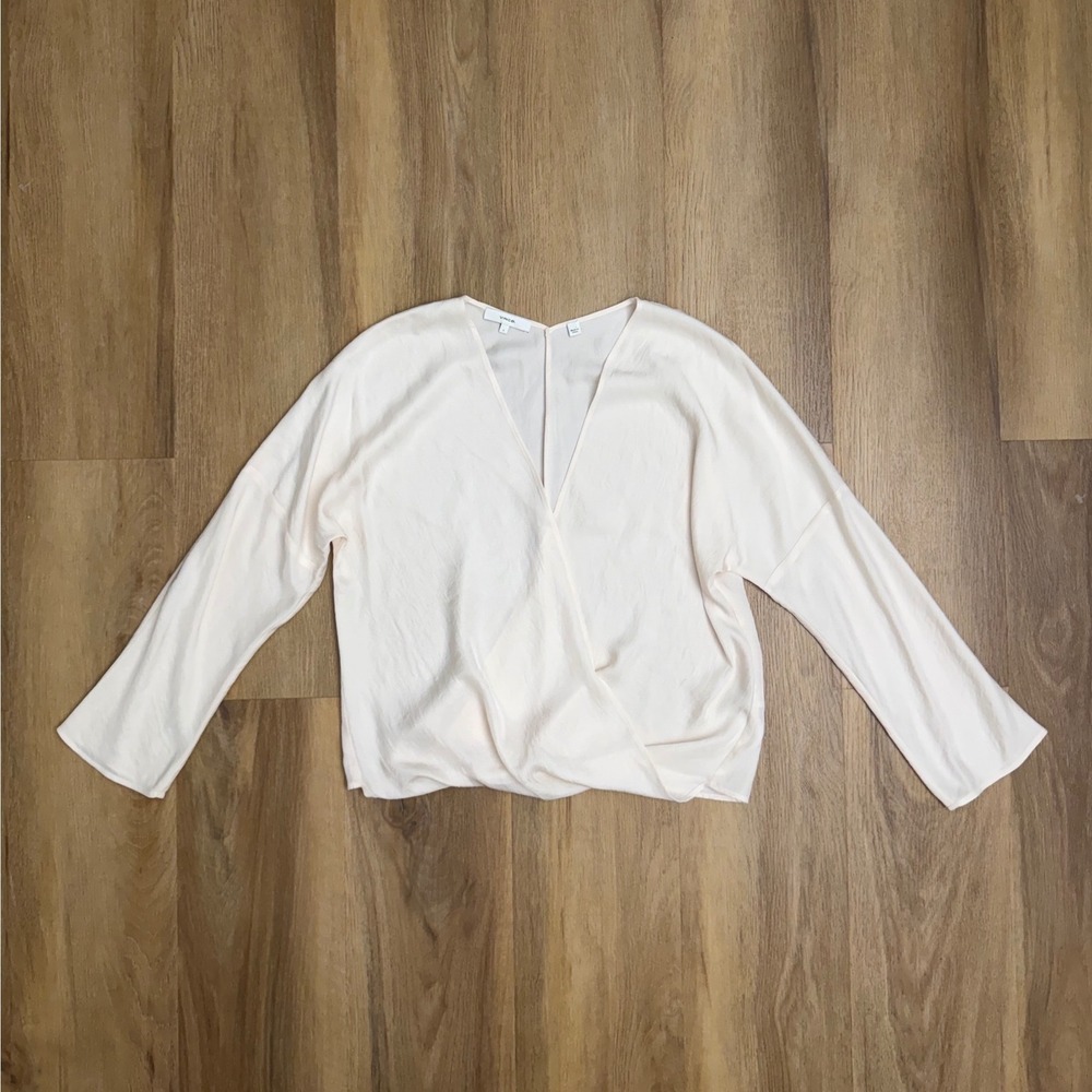 Vince Pale Blush Pink Draped Wrap Front Blouse Hammered Satin S Preppy office